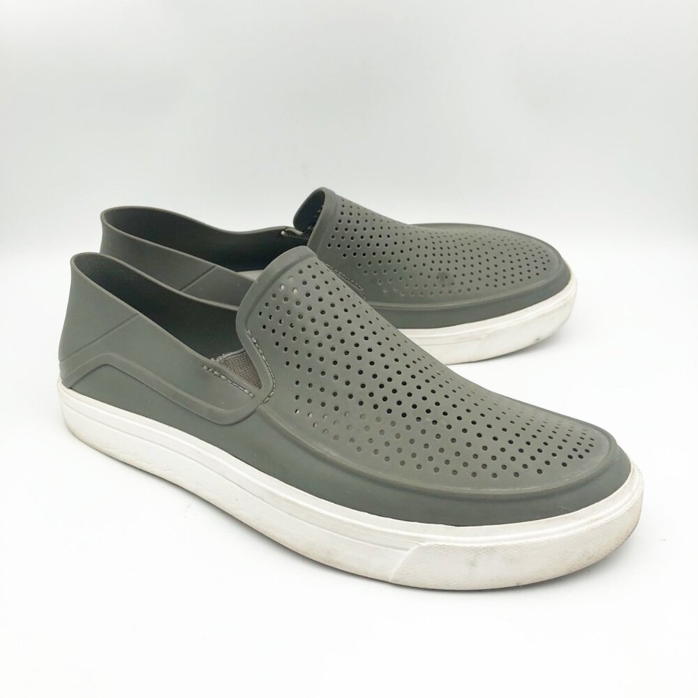 CROCS CitiLane Roka Slip On Loafers Rubber Gray Green Boat Shoes Mens 10